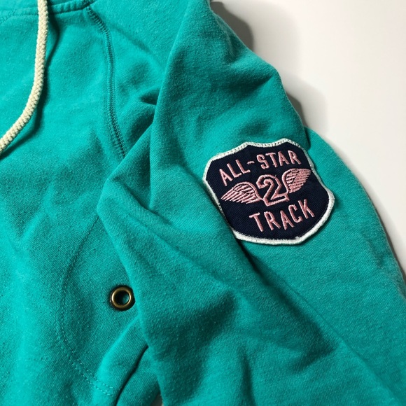 Old Navy Turquoise Varsity Soft Pullover Sweatshirt Kangaroo Pouch Hoodie - Picture 4 of 9